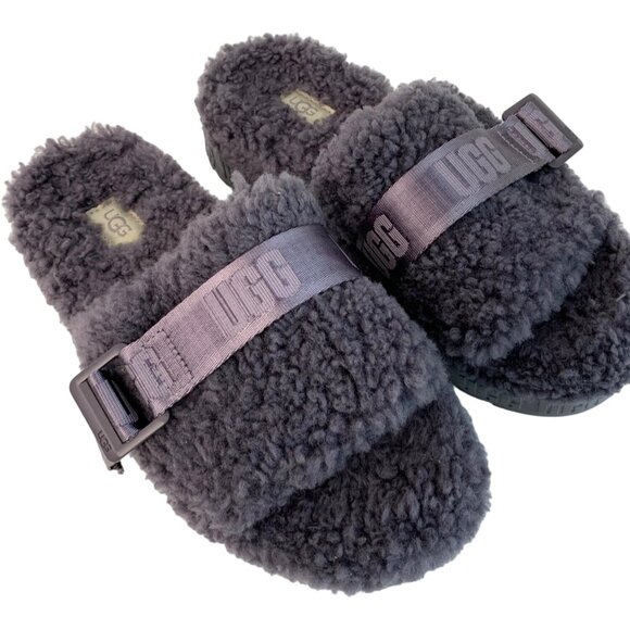 UGG Shoes - UGG Women's Fluff Flufita Strap Slippers Size 8 Gray Cozy 7488 EUC Sherpa